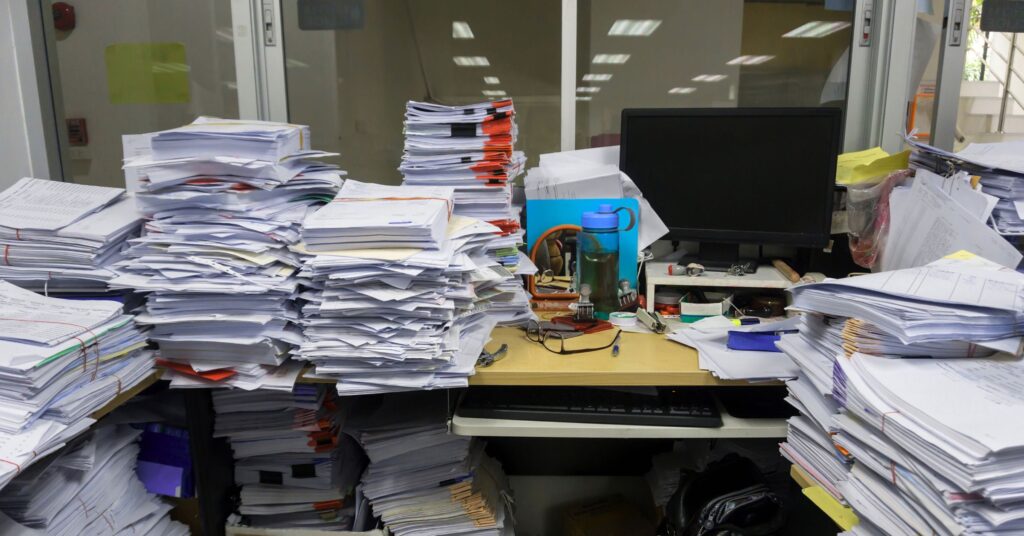 legal intake chaos at work desk