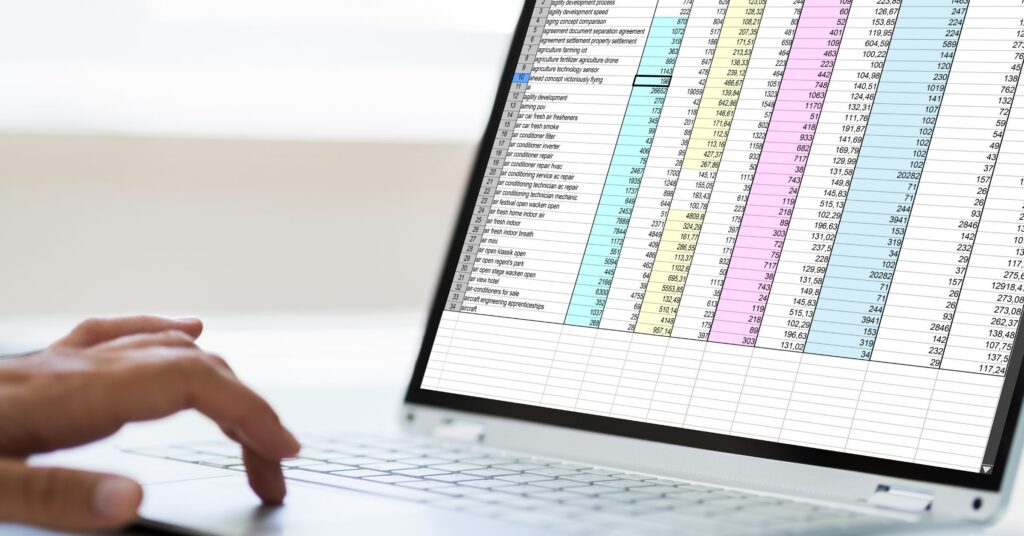 spreadsheets representing manual legal tasks
