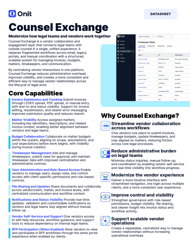 Unity Exchange Unity ELM Counsel Exchange - Onit