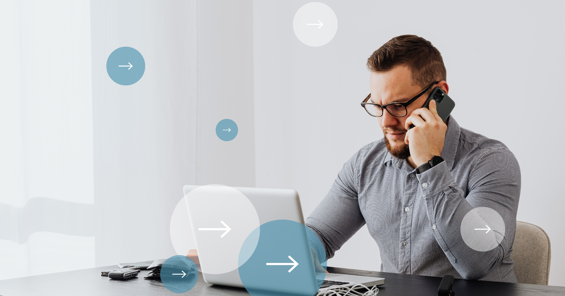Legal operations professional working at a laptop with workflow automation icons and directional arrows illustrating streamlined legal workflow automation and process management.